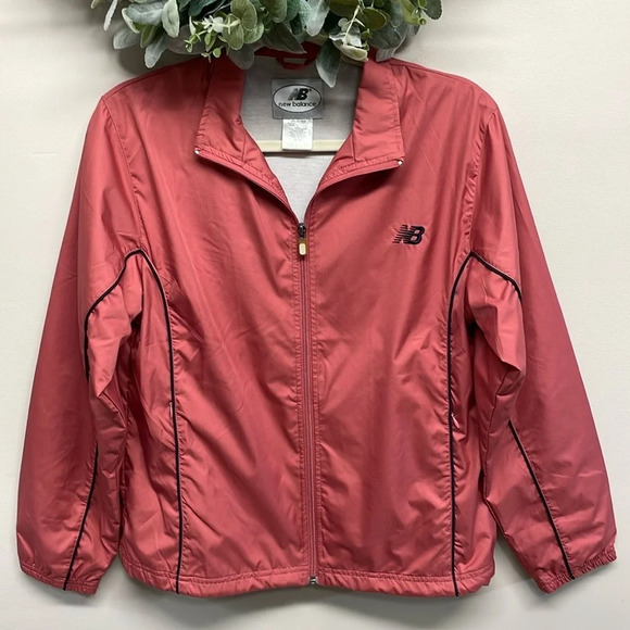 New Balance Zip Front Lined Windbreaker Jacket Pink Navy M - Picture 1 of 16